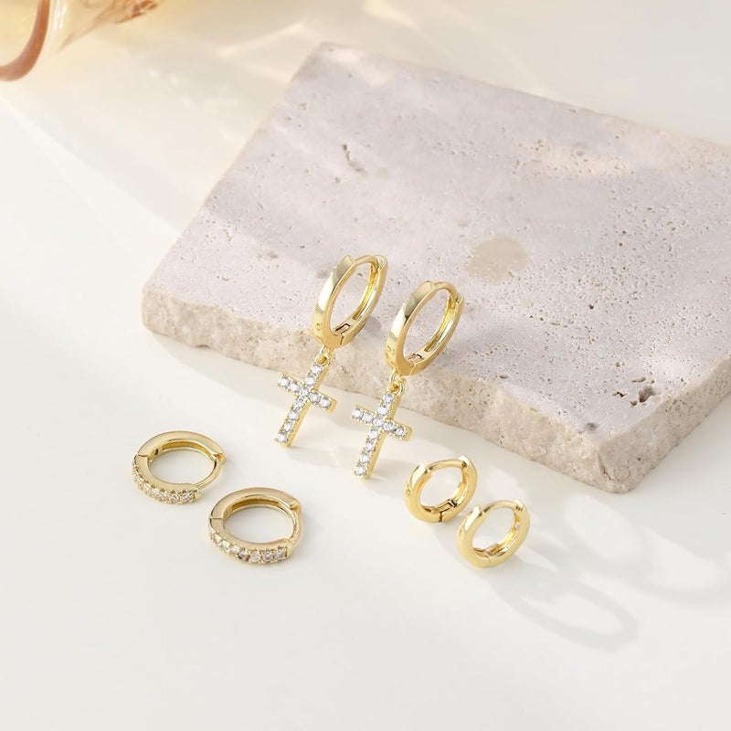Rotnso Gold Hoop Earrings Set for Women Trendy, 14K Gold Plated Chunky Hypoallergenic Small Diamond Cartilage Hoops Cute Cubic Zirconia Dangle Stud Earrings Jewelry Gifts - Image 5
